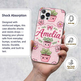 Cute Kawaii Floral Plants Pink Printed Design Custom Name Protective Phone Case Mobile Cover Durable Everyday Smartphone Shock Resistant