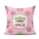Custom Name Kawaii Floral Blush Pink Background Seamless Pattern Square Filled Cushion Throw Pillow Sofa Bed Home Decor Zip Washable UK Made