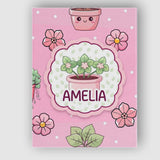 Personalised Name Cute Kawaii Floral Plants Custom  Bespoke Interior Contemporary Canvas Wall Art Print Decor Picture Ready to Hang