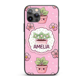 Cute Kawaii Floral Plants Blush Pink Background Custom Name Protective Phone Case Mobile Cover Durable Everyday Smartphone Shock Resistant