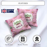 Custom Name Kawaii Floral Blush Pink Background Seamless Pattern Square Filled Cushion Throw Pillow Sofa Bed Home Decor Zip Washable UK Made