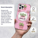 Cute Kawaii Floral Plants Blush Pink Background Custom Name Protective Phone Case Mobile Cover Durable Everyday Smartphone Shock Resistant