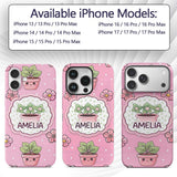 Cute Kawaii Floral Plants Blush Pink Background Custom Name Protective Phone Case Mobile Cover Durable Everyday Smartphone Shock Resistant