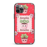 Cute Kawaii Floral Plants Red Background Seamless Custom Name Protective Phone Case Mobile Cover Durable Everyday Smartphone Shock Resistant