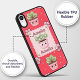 Cute Kawaii Floral Plants Red Background Seamless Custom Name Protective Phone Case Mobile Cover Durable Everyday Smartphone Shock Resistant