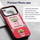 Cute Kawaii Floral Plants Red Background Seamless Custom Name Protective Phone Case Mobile Cover Durable Everyday Smartphone Shock Resistant