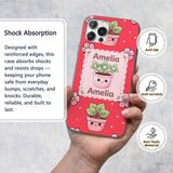 Cute Kawaii Floral Plants Red Background Seamless Custom Name Protective Phone Case Mobile Cover Durable Everyday Smartphone Shock Resistant