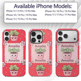 Cute Kawaii Floral Plants Red Background Seamless Custom Name Protective Phone Case Mobile Cover Durable Everyday Smartphone Shock Resistant