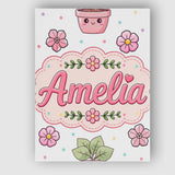 Personalised Name Cute Kawaii Floral Plants Custom  Bespoke Interior Contemporary Canvas Wall Art Print Decor Picture Ready to Hang