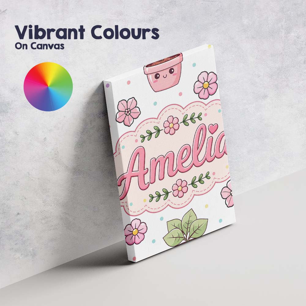Personalised Name Cute Kawaii Floral Plants Custom  Bespoke Interior Contemporary Canvas Wall Art Print Decor Picture Ready to Hang