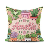 Custom Name Kawaii Indoor Beige Background Seamless Pattern Name Square Filled Cushion Throw Pillow Sofa Bed Home Decor Zip Washable UK Made