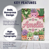 Personalised Name Cute Kawaii Indoor Plants Custom  Bespoke Interior Contemporary Canvas Wall Art Print Decor Picture Ready to Hang