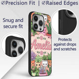 Cute Kawaii Indoor Plants Beige Printed Design Custom Name Protective Phone Case Mobile Cover Durable Everyday Smartphone Shock Resistant