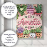 Personalised Name Cute Kawaii Indoor Plants Custom  Bespoke Interior Contemporary Canvas Wall Art Print Decor Picture Ready to Hang