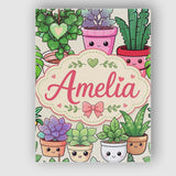 Personalised Name Cute Kawaii Indoor Plants Custom  Bespoke Interior Contemporary Canvas Wall Art Print Decor Picture Ready to Hang