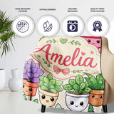 Cute Kawaii Indoor Plants Cream Background Seamless Pattern Name  Personalised Custom Name Super Soft Fleece Blanket Bed Sofa Throw