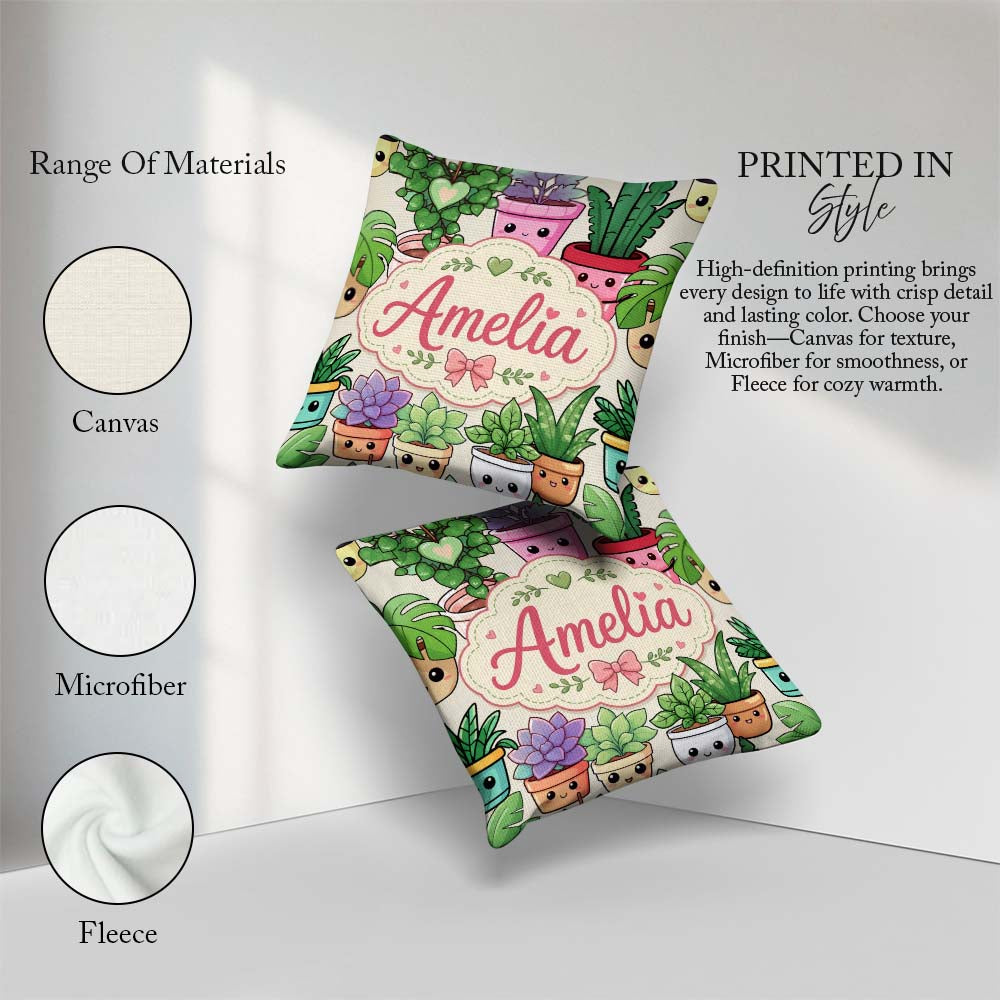 Custom Name Kawaii Indoor Cream Background Seamless Pattern Name Square Filled Cushion Throw Pillow Sofa Bed Home Decor Zip Washable UK Made
