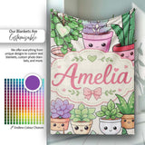 Cute Kawaii Indoor Plants Cream Background Seamless Pattern Name  Personalised Custom Name Super Soft Fleece Blanket Bed Sofa Throw