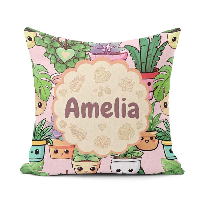Custom Name Kawaii Indoor Soft Beige Background Seamless Pattern Square Filled Cushion Throw Pillow Sofa Bed Home Decor Zip Washable UK Made