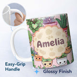 Personalized Custom Name Cute Kawaii Indoor Plants Soft Beige Background Seamless Pattern 11oz Ceramic Coffee Tea Mug White Large Handle