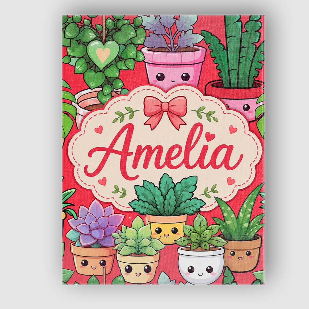Personalised Name Cute Kawaii Indoor Plants Custom  Bespoke Interior Contemporary Canvas Wall Art Print Decor Picture Ready to Hang