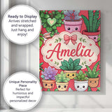 Personalised Name Cute Kawaii Indoor Plants Custom  Bespoke Interior Contemporary Canvas Wall Art Print Decor Picture Ready to Hang