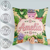 Custom Name Kawaii Indoor Plants Warm Yellow Background Seamless Square Filled Cushion Throw Pillow Sofa Bed Home Decor Zip Washable UK Made