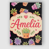 Personalised Name Cute Kawaii Succulent Custom  Modern Room Accent Elegant Feature Canvas Wall Art Print Decor Picture Ready to Hang