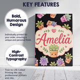 Personalised Name Cute Kawaii Succulent Custom  Modern Room Accent Elegant Feature Canvas Wall Art Print Decor Picture Ready to Hang
