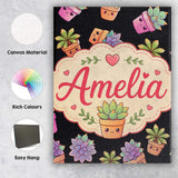 Personalised Name Cute Kawaii Succulent Custom  Modern Room Accent Elegant Feature Canvas Wall Art Print Decor Picture Ready to Hang