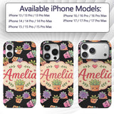 Cute Kawaii Succulent Plants Black Background Custom Name Protective Phone Case Mobile Cover Durable Everyday Smartphone Shock Resistant