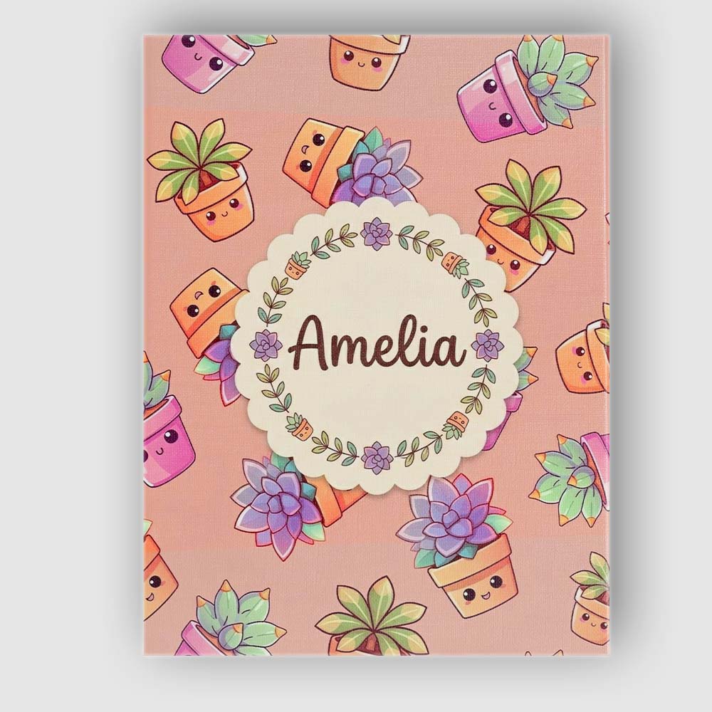 Personalised Name Cute Kawaii Succulent Custom  Modern Room Accent Elegant Feature Canvas Wall Art Print Decor Picture Ready to Hang