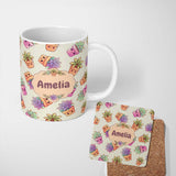 Personalized Custom Name Cute Kawaii Succulent Plants Soft Sage Background Seamless Pattern 11oz Ceramic Coffee Tea Mug White Large Handle