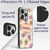 Cute Kawaii Succulent Plants Soft Sage Background Custom Name Protective Phone Case Mobile Cover Durable Everyday Smartphone Shock Resistant
