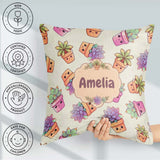 Custom Name Kawaii Succulent Plants Soft Sage Background Pattern Square Filled Cushion Throw Pillow Sofa Bed Home Decor Zip Washable UK Made