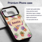 Cute Kawaii Succulent Plants Soft Sage Background Custom Name Protective Phone Case Mobile Cover Durable Everyday Smartphone Shock Resistant