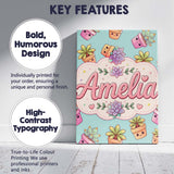 Personalised Name Cute Kawaii Succulent Custom  Modern Room Accent Elegant Feature Canvas Wall Art Print Decor Picture Ready to Hang
