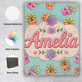 Personalised Name Cute Kawaii Succulent Custom  Modern Room Accent Elegant Feature Canvas Wall Art Print Decor Picture Ready to Hang
