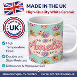 Personalized Custom Name Cute Kawaii Succulent Plants Teal Blue Background Seamless Pattern 11oz Ceramic Coffee Tea Mug White Large Handle