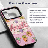 Cute Kawaii Succulent Plants Rose Pink Background Custom Name Protective Phone Case Mobile Cover Durable Everyday Smartphone Shock Resistant
