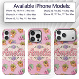 Cute Kawaii Succulent Plants Rose Pink Background Custom Name Protective Phone Case Mobile Cover Durable Everyday Smartphone Shock Resistant