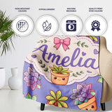 Cute Kawaii Succulent Plants Lavender Background Seamless Pattern  Personalised Custom Name Super Soft Fleece Blanket Bed Sofa Throw