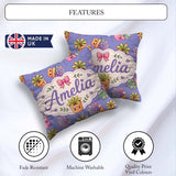 Custom Name Kawaii Succulent Plants Lavender Background Seamless Square Filled Cushion Throw Pillow Sofa Bed Home Decor Zip Washable UK Made