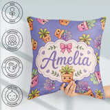 Custom Name Kawaii Succulent Plants Lavender Background Seamless Square Filled Cushion Throw Pillow Sofa Bed Home Decor Zip Washable UK Made