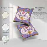 Custom Name Kawaii Succulent Plants Lavender Background Seamless Square Filled Cushion Throw Pillow Sofa Bed Home Decor Zip Washable UK Made