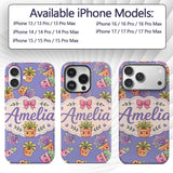 Cute Kawaii Succulent Plants Lavender Background Custom Name Protective Phone Case Mobile Cover Durable Everyday Smartphone Shock Resistant
