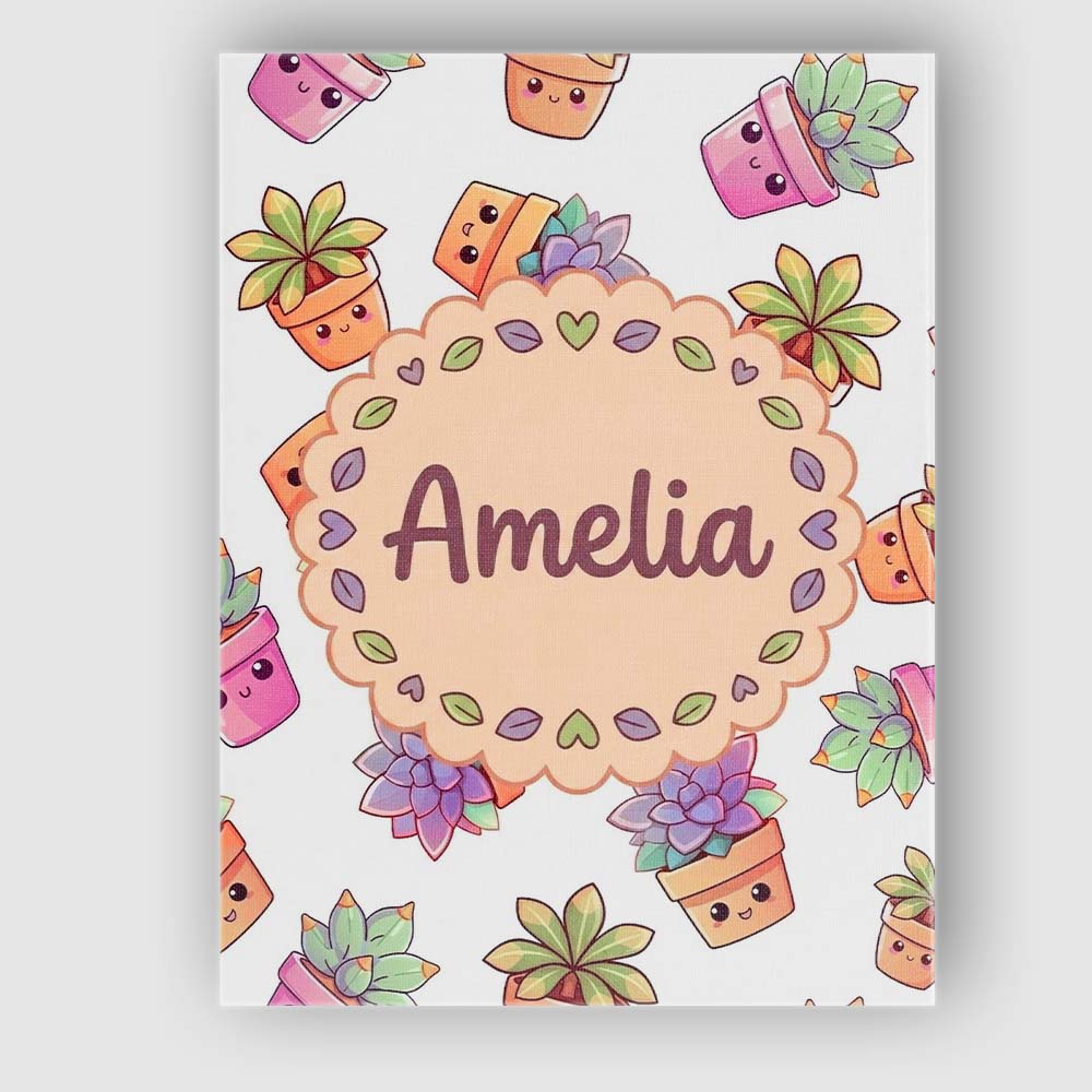 Personalised Name Cute Kawaii Succulent Custom  Modern Room Accent Elegant Feature Canvas Wall Art Print Decor Picture Ready to Hang