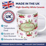 Personalized Custom Name Cute Unicorn Christmas Poinsettia Floral Fantasy Seamless Pattern 11oz Ceramic Coffee Tea Mug White Large Handle