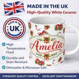 Personalized Custom Name Watercolor Christmas Gift Box Candy Cane Bell Seamless Pattern 11oz Ceramic Coffee Tea Mug White Large Handle
