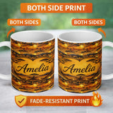 Personalized Custom Name Textured African Landscape with Sunset Scene and Silhouettes in Warm 11oz Ceramic Coffee Tea Mug White Large Handle